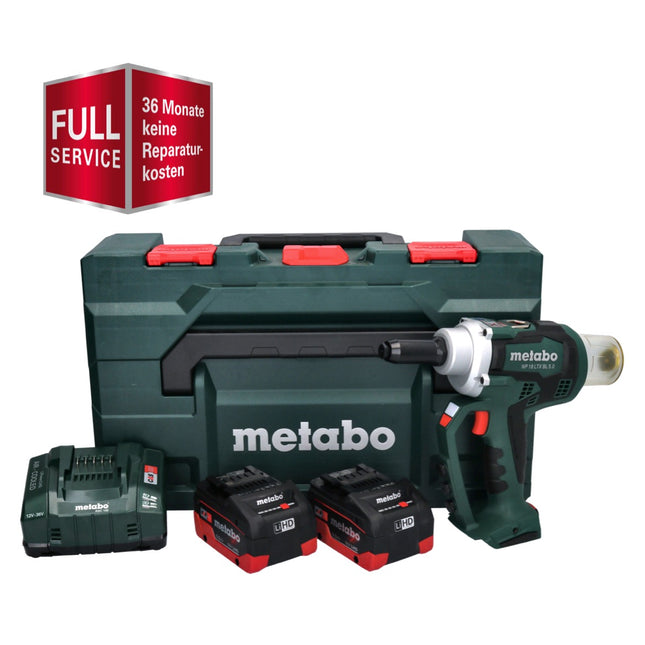 3 years FREE Full Service All-round Protection Metabo NP 18 LTX BL 5.0 Cordless Blind Rivet Gun 10 kN 18V brushless + 2x LiHD Batteries 5.0 Ah + Charger + MetaBOX Case