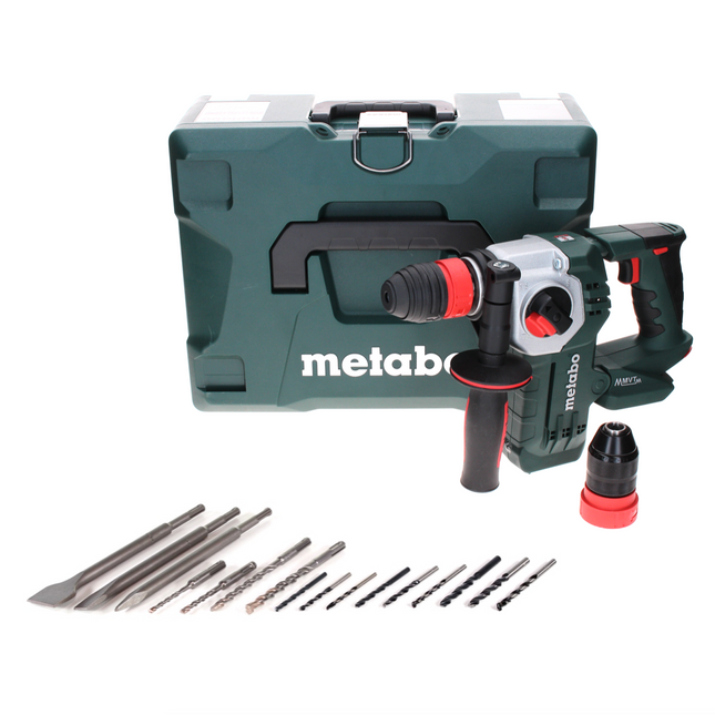 Metabo KHA 18 LTX BL 24 Quick Martillo combinado a batería 18 V 2,2 J SDS-plus sin escobillas + juego de taladro cincelado 16 piezas SDS plus + MetaLoc - sin batería, sin cargador
