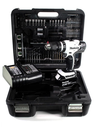 Makita DHP 453 SMWX Cordless Combi Drill 18 V 42 Nm + 1x Battery 4.0 Ah + 1x Charger + Carry Case + Accessories set, 101 Pcs.