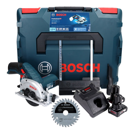 Sierra circular inalámbrica Bosch GKS 12V-26 Professional 12 V 85 mm + 2x baterías 6,0 Ah + cargador + hoja de sierra + L-Boxx