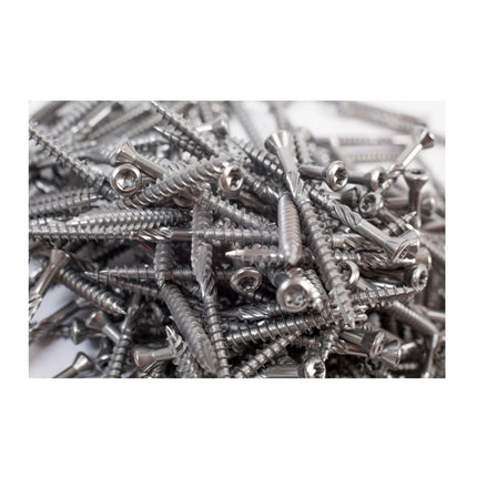 Tornillos para terraza Meisterling 5x40 mm 1200 piezas (6x 010010000001) Punta CUT Lente de 90° Cabeza avellanada con rosca gruesa Torx 2/3 Acero inoxidable VA