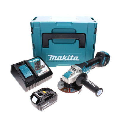 Makita DGA 519 RT1J Amoladora angular sin cable 18 V 125 mm Brushless X-Lock + 1x batería recargable 5,0 Ah + cargador + Makpac