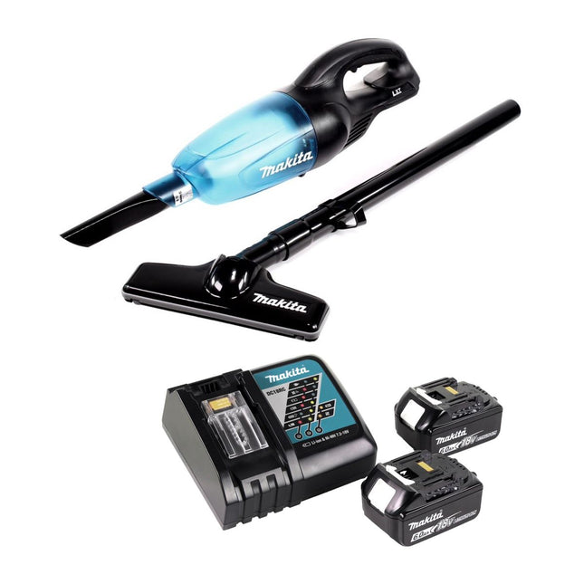 Aspirador sin cable Makita DCL 180 RG B 18 V negro + 2x batería recargable 6,0 Ah + cargador