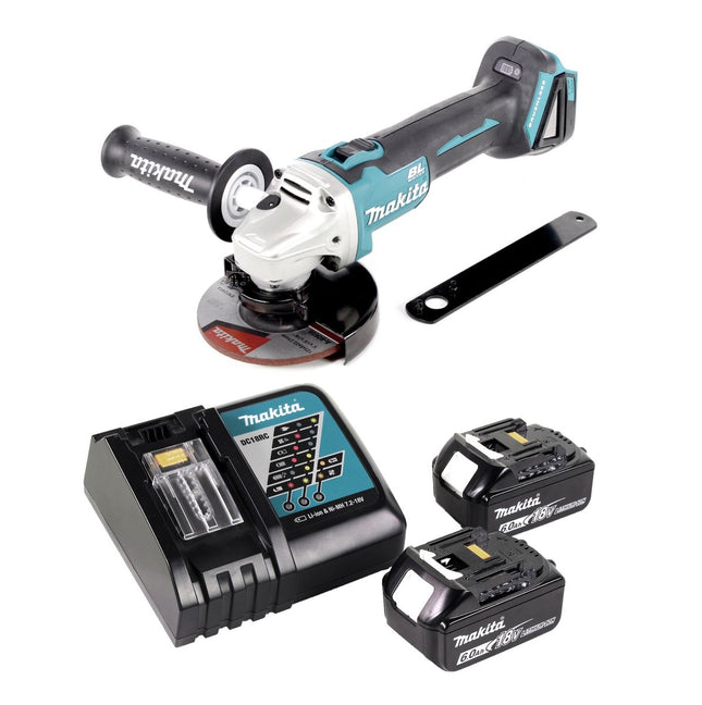 Amoladora angular sin cable Makita DGA 506 RG 18 V 125 mm sin escobillas + 2x batería recargable 6,0 Ah + cargador