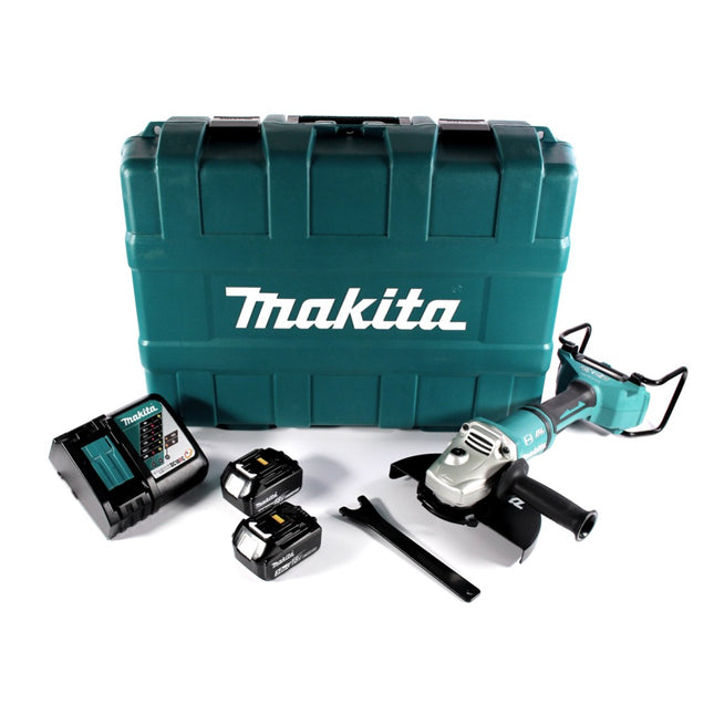 Amoladora angular a batería Makita DGA 900 RFK 36 V (2x 18 V) 230 mm sin escobillas 2x batería 3,0 Ah + cargador + estuche