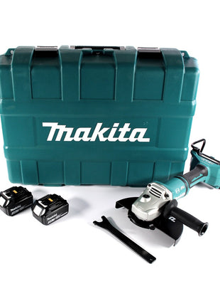 Amoladora angular a batería Makita DGA 900 TK 36 V (2x 18 V) 230 mm sin escobillas + 2x batería 5,0 Ah + maletín - sin cargador