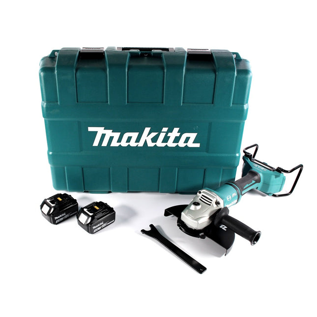Amoladora angular a batería Makita DGA 900 TK 36 V (2x 18 V) 230 mm sin escobillas + 2x batería 5,0 Ah + maletín - sin cargador