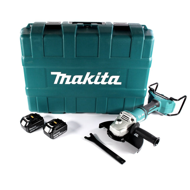 Amoladora angular a batería Makita DGA 900 GK 36 V (2x 18 V) 230 mm sin escobillas + 2x batería 6,0 Ah + maletín - sin cargador