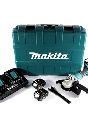 Makita DGA 900 PGK Akku Winkelschleifer 36 V ( 2x 18 V ) 230 mm Brushless + 2x Akku 6,0 Ah + Doppelladegerät + Koffer