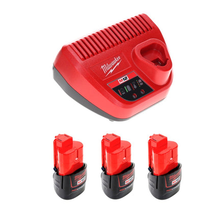 Milwaukee Akku Starter Set 12 V mit 3x Akku 1,5 Ah + M12 C12C Ladegerät