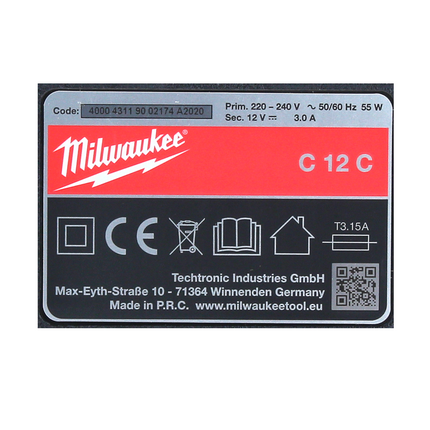 Milwaukee M12- C12C Chargeur de batterie 12V Li-Ion ( 4932352000 )