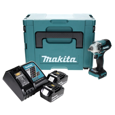 Makita DTW 300 RFJ cordless impact wrench 18 V 330 Nm 1/2" brushless + 2x rechargeable battery 3.0 Ah + charger + Makpac