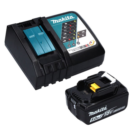 Tijera cortacésped a batería Makita DUM 604 RT1X 18 V con cuchilla cortacésped y arbustos + 1x batería 5,0 Ah + cargador
