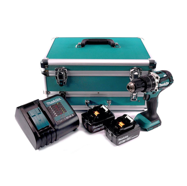 Makita DHP 484 STTX Trapano avvitatore con percussione a batteria 18V 54Nm + 2x Batterie 5,0 Ah + Caricabatterie + Set 70 punte + Valigetta in alluminio TX