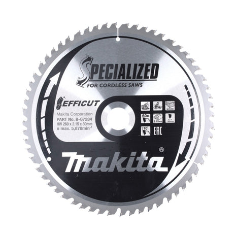 Hoja de sierra Makita CMSXF26080G SPECIALIZED EFFICUT 260 x 30 x 1,65 mm (B-67284) 60 dientes para madera