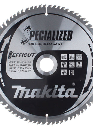 Makita CMSXF26080G Lama per sega SPECIALIZED EFFICUT / 260 x 30 x 1,65 mm / 80 Denti / per legno ( B-67290 )