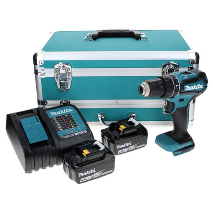 Makita DHP 485 SMTX Trapano avvitatore con percussione a batteria 18V 50Nm + 2x Batterie 4,0 Ah + Caricabatterie + Set 70 punte + Valigetta in alluminio TX