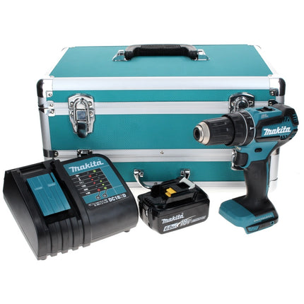 Makita DHP 485 SG1TX taladro percutor inalámbrico 18 V 50 Nm sin escobillas + 1x batería 6,0 Ah + cargador + juego de brocas de 70 piezas + maletín de aluminio TX
