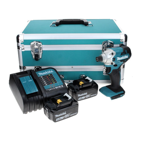 Makita DTD 156 SFTX Akku Schlagschrauber 18 V 155 Nm + 2x Akku 3,0 Ah + Ladegerät + 70 tlg. Bit Bohrer Set + TX Alu Koffer