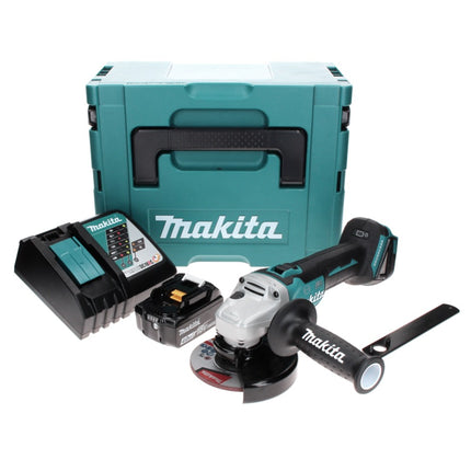 Makita DGA 506 RM1J Meuleuse d'angle sans fil, sans balai, 18 V 125 mm + 1x Batterie 4,0 Ah + Chargeur + Makpac