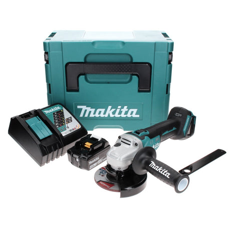 Amoladora angular a batería Makita DGA 506 RM1J 18 V 125 mm sin escobillas + 1x batería 4,0 Ah + cargador + Makpac