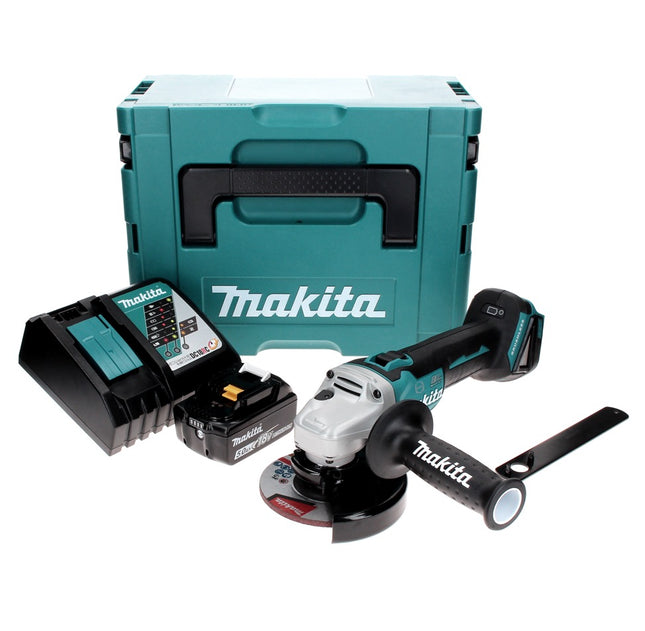 Amoladora angular sin cable Makita DGA 506 RT1J 18 V 125 mm sin escobillas + 1x batería recargable 5,0 Ah + cargador + Makpac