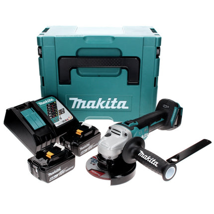 Amoladora angular sin cable Makita DGA 506 RGJ 18 V 125 mm sin escobillas + 2x batería recargable 6,0 Ah + cargador + Makpac