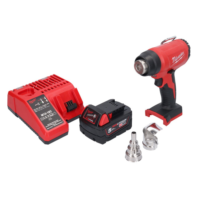 Milwaukee M18 BHG-501 cordless hot air gun 18 V 470 °C + 1x rechargeable battery 5.0 Ah + charger