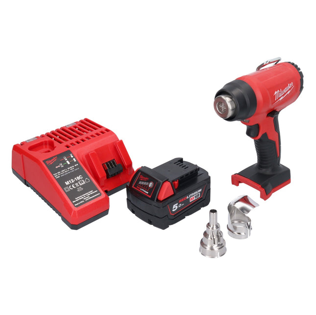 Pistola ad aria calda a batteria Milwaukee M18 BHG-501 18 V 470 °C + 1x batteria ricaricabile 5,0 Ah + caricatore