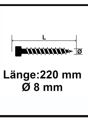 SPAX IN.FORCE Schraube 8,0 x 220 mm 50 Stk. Torx T-STAR Plus T40 ( 1221010802205 ) Vollgewinde Zylinderkopf WIROX CUT Bohrspitze