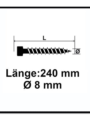 Tornillo SPAX IN.FORCE 8,0 x 240 mm 50 piezas Torx T-STAR Plus T40 (1221010802405) broca WIROX CUT con culata totalmente roscada.