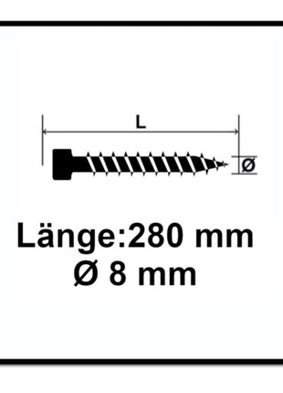 Tornillo SPAX IN.FORCE 8,0 x 280 mm 50 piezas Torx T-STAR Plus T40 (1221010802805) broca WIROX CUT con culata totalmente roscada.