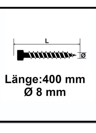 Tornillo SPAX IN.FORCE 8,0 x 400 mm 50 piezas Torx T-STAR Plus T40 (1221010804005) broca WIROX CUT con culata totalmente roscada.