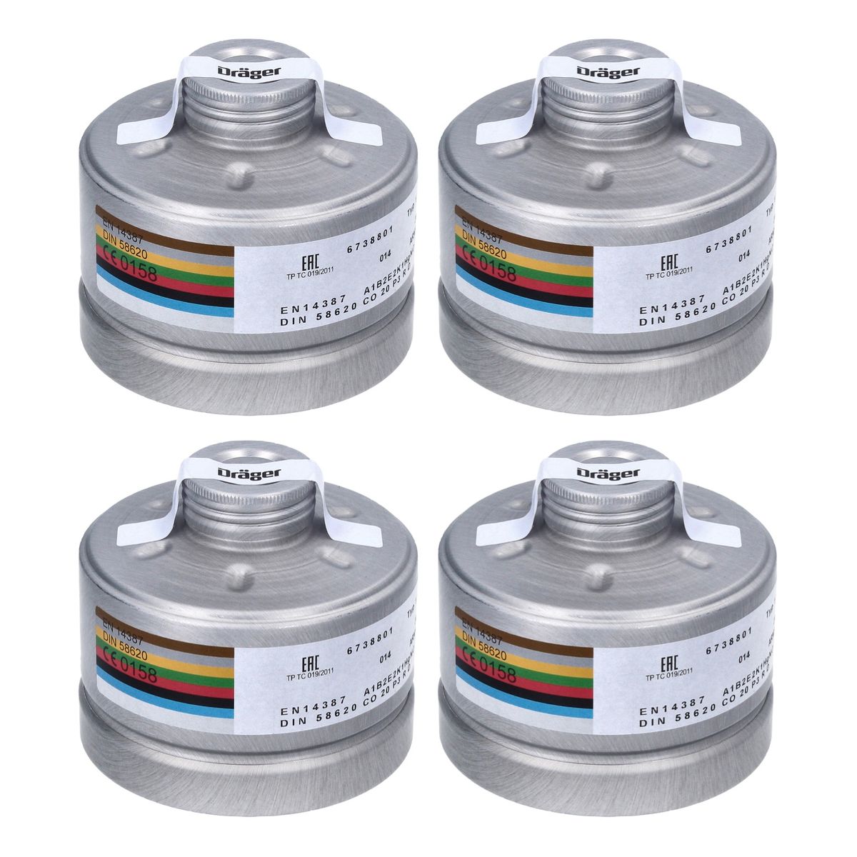 Dräger X-plore Rd40 Filtro per respiratori 4x A1B2E2K1 Hg CO NO-P3 RD ( 4x 6738801 ) EN148-1 per maschere X-plore 6000 / X-plore 4000