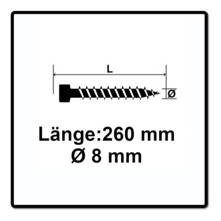 SPAX IN.FORCE Screw 8,0 x 260mm Torx - T-STAR Plus T40 - Full thread - Cylindrical head - WIROX - CUT dril point 100 pcs. (2x 1221010802605)