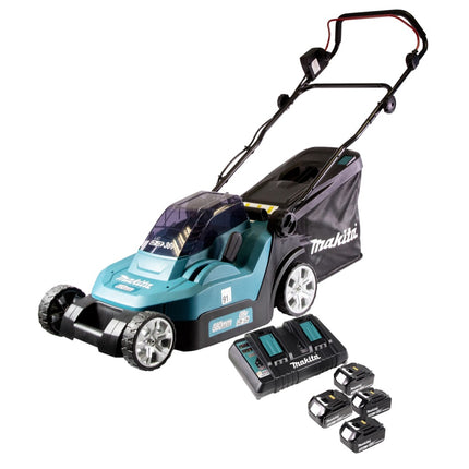 Makita DLM 432 PF4 cordless lawn mower 36 V ( 2x 18 V ) 43 cm brushless + 4x battery 3.0 Ah + double charger