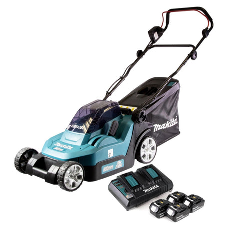 Cortacésped a batería Makita DLM 432 PM4 36 V (2x 18 V) 43 cm sin escobillas + 4x batería 4,0 Ah + cargador doble