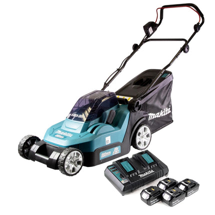 Makita DLM 432 PG4 cordless lawn mower 36 V ( 2x 18 V ) 43 cm brushless + 4x battery 6.0 Ah + double charger
