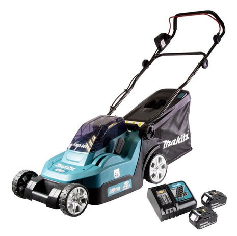 Makita DLM 382 RM2 cordless lawn mower 36 V ( 2x 18 V ) 38 cm 40 l + 2x battery 4.0 Ah + charger