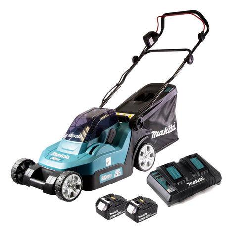 Makita DLM 382 PM2 Cordless Lawnmower 36 V ( 2x 18 V ) 38 cm 40 l + 2x Batteries 4.0 Ah + 1x Twin Port Charger