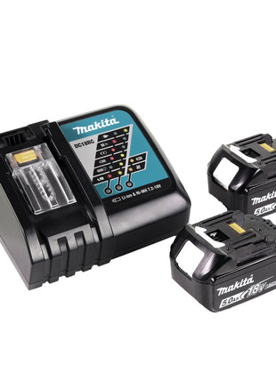 Makita DLM 382 RT2 Batterie tondeuse 36 V ( 2x 18 V ) 38 cm 40 l + 2x batterie 5,0 Ah + chargeur + chargeur de batterie