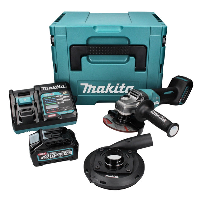 Amoladora angular a batería Makita GA 013 GM101 40 V máx. 125 mm sin escobillas XGT + 1x batería 4,0 Ah + cargador + campana de aspiración + Makpac