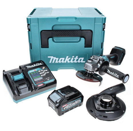 Amoladora angular a batería Makita GA 008 GM101 40 V máx. 125 mm sin escobillas XGT + 1x batería 4,0 Ah + cargador + campana de aspiración + Makpac