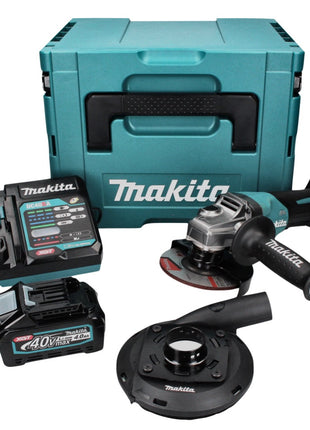 Amoladora angular a batería Makita GA 016 GM101 40 V máx. 125 mm sin escobillas XGT + 1x batería 4,0 Ah + cargador + campana de aspiración + Makpac