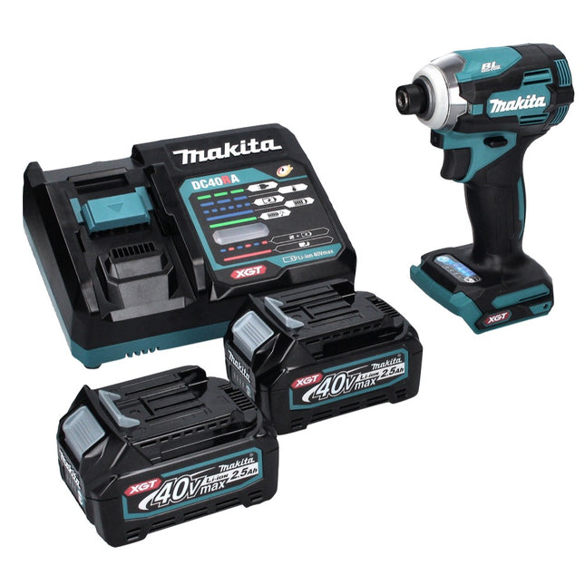 Makita TD 001 GD2 Llave de impacto a batería 40 V 220 Nm 1/4" XGT Brushless + 2x baterías 2,5 Ah + cargador