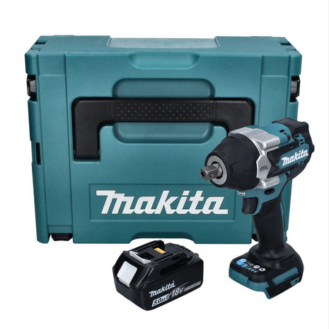 Makita DTW 701 T1J cordless impact wrench 18 V 700 Nm 1/2" XPT Brushless + 1x rechargeable battery 5.0 Ah + Makpac - without charger