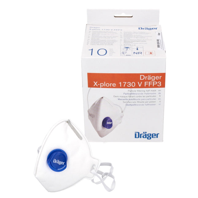 Dräger X-plore 1730 V FFP3 NR D media mascarilla 10 piezas (3951088) Mascarilla respiratoria con filtrado de partículas FFP3 tamaño universal con válvula CoolMAX