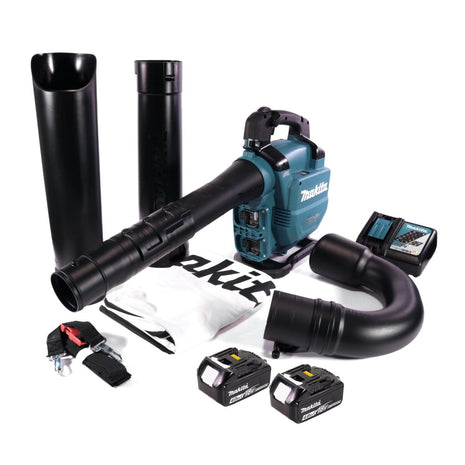 Makita DUB 363 RM2V Soffiatore / aspirafoglie a batteria 36 V ( 2x 18 V ) Brushless + set di aspirazione + 2x batteria 4,0 Ah + caricabatterie