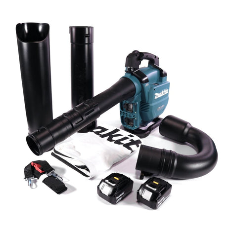 Makita DUB 363 T2V Soffiatore / aspirafoglie a batteria 36 V ( 2x 18 V ) Brushless + set di aspirazione + 2x batteria 5,0 Ah - senza caricabatterie