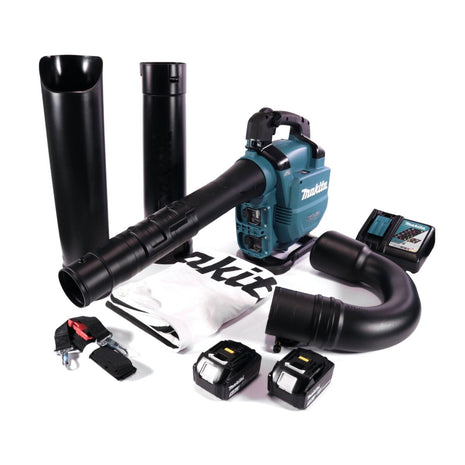 Makita DUB 363 RT2V Soffiatore / aspirafoglie a batteria 36 V ( 2x 18 V ) Brushless + set di aspirazione + 2x batteria 5,0 Ah + caricabatterie